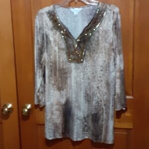 Christopher & Banks Shimmery Embellished Animal Print Tunic